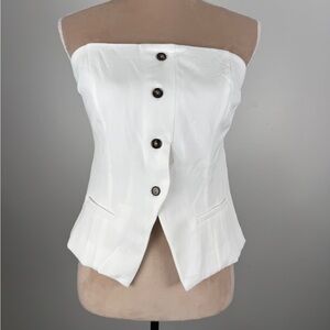 Monteau White Strapless Button-Front Bustier Top